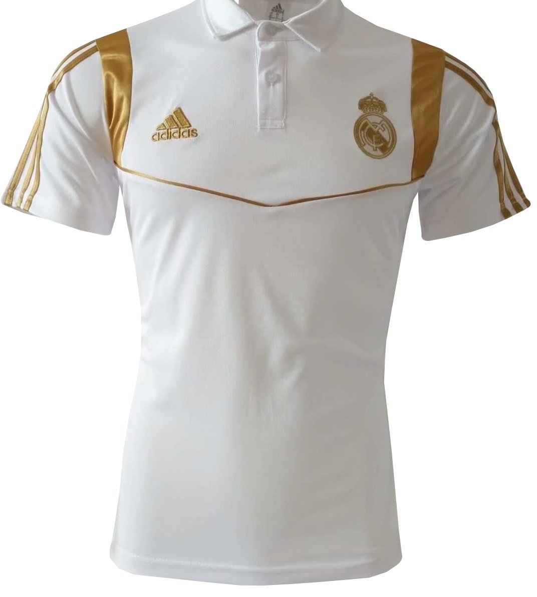 Camisa polo oficial Adidas Real Madrid 2018 2019 branca e dourada